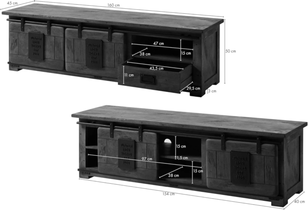Massivmoebel24 TV-Board (TV-Board Mango 160x45x50 grau lackiert RAILWAY #201) Bild 8