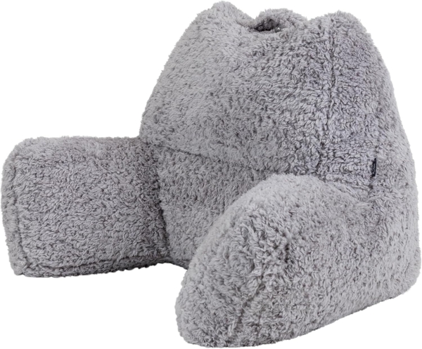Icon Teddybär Rückenlehne Lesekissen, Grau, Lesekissen Flauschig mit Sitzsack Füllung, Rückenstütze mit Tragegriff