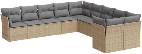 vidaXL 10-tlg. Garten-Sofagarnitur mit Kissen Beige Poly Rattan 3218239