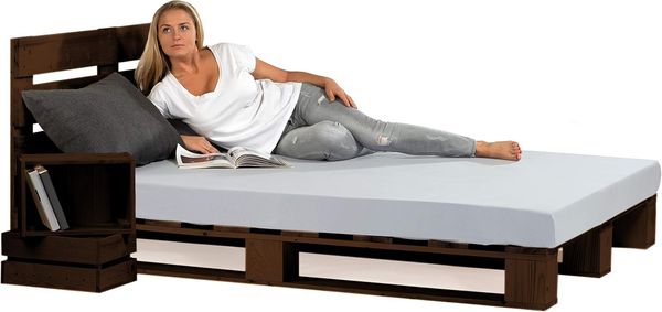 sunnypillow 160x200 cm Palettenbett mit Kopfteil Palisander Bett aus Paletten Palettenmöbel Fichte europalette Fichte Palisander Loft 80 90 100 120 140 160 180 200 220 240x200 cm