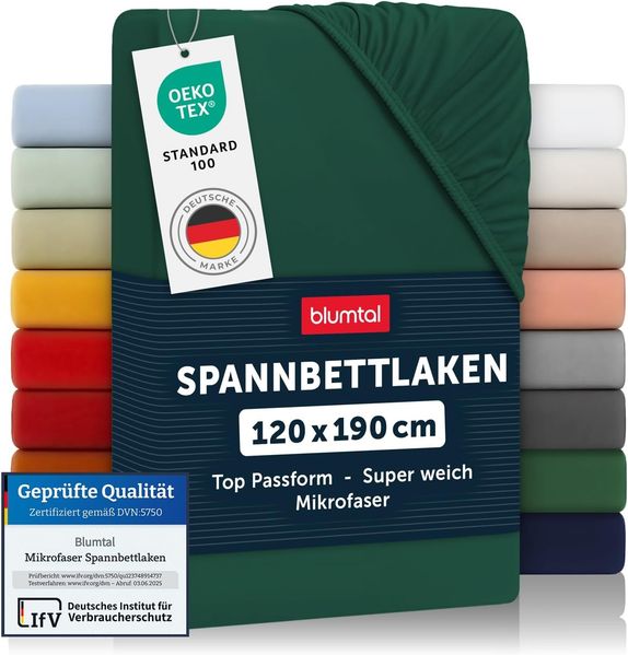 Blumtal® Spannbettlaken 120x190 cm - Bettlaken 120x190 Spannbettlaken aus Microfaser - Spannbetttuch 120x190 cm - Spannleintuch 120x190 - Leintuch 120x190 cm - Bettbezug 120x190 - Laken - Dunkelgrün