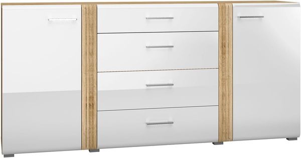 Sideboard Adagio Kommode 190x42x90 cm weiß Hochglanz Eiche castello