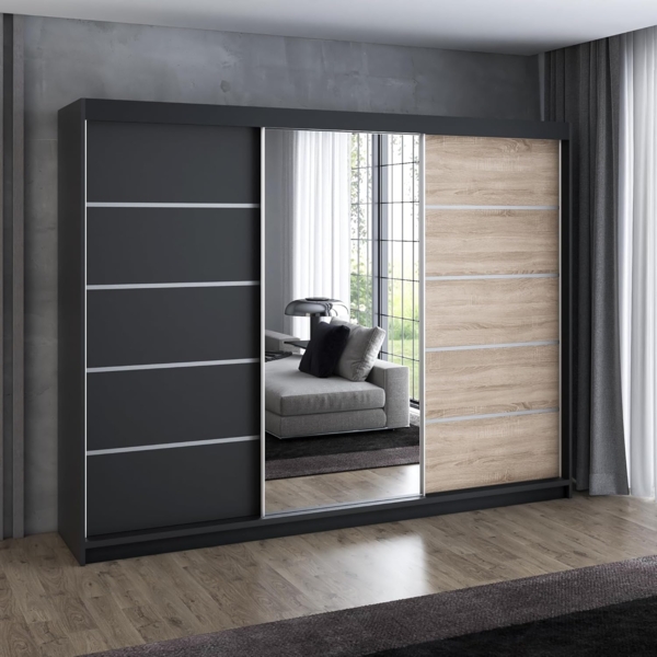 A&J MöbelLand Schwebetürenschrank VILUNO mit 4 Schubladen und Spiegel