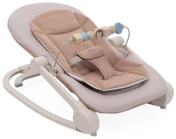 Chicco Wippe Magia 2-in-1: Babywippe und erster Sitz bis 18 kg, Spielbügel mit Holzelementen, Mini-Sitzverkleinerer inklusive, Schaukel- oder feste Position und verstellbare Rückenlehne