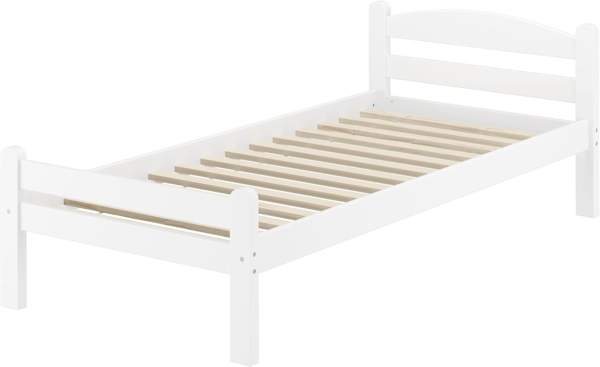 Weißes Einzelbett Buche massiv 90x200 Bettgestell V-60.45-09W Rollrost inkl.