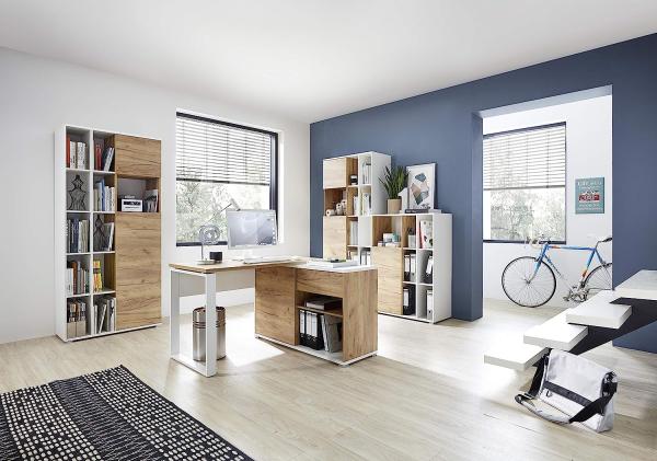 Germania 4-TLG. Büromöbel-Set 8057-513 GW-Lioni, inklusive Schreibtisch und DREI Aktenschränke, im Dekor Weiß/Navarra-Eiche-Nb. Bild 2