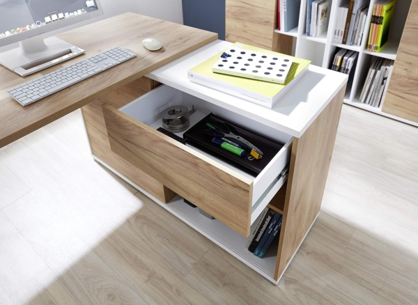 Germania 4-TLG. Büromöbel-Set 8057-513 GW-Lioni, inklusive Schreibtisch und DREI Aktenschränke, im Dekor Weiß/Navarra-Eiche-Nb. Bild 11