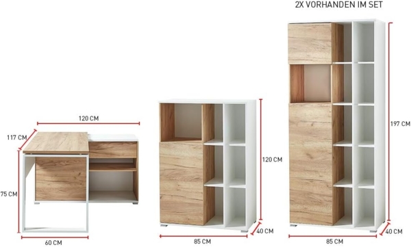 Germania 4-TLG. Büromöbel-Set 8057-513 GW-Lioni, inklusive Schreibtisch und DREI Aktenschränke, im Dekor Weiß/Navarra-Eiche-Nb. Bild 12