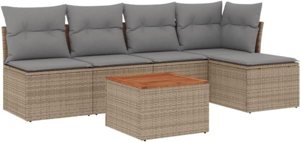 vidaXL 6-tlg. Garten-Sofagarnitur mit Kissen Beige Poly Rattan 3223602