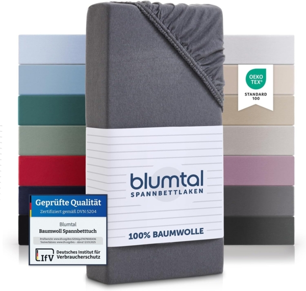 Blumtal® Basics Jersey (2er-Set) Spannbettlaken 160x200 cm -Oeko-TEX Zertifiziert, 100% Baumwolle Bettlaken, bis 20cm Matratzenhöhe, Grau