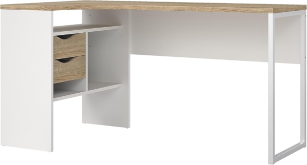 'Plus' Eckschreibtisch mit 3 Ablagen, weiß/Eiche Dekor, 76,8 x 81 x 145,1 cm