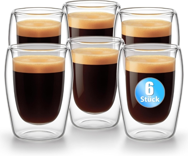 BigDean 6 Stück doppelwandige Espresso Gläser 80 ml in Gastro-Qualität - Espressogläser Espresso Glas Espressotassen Glas Set in Geschenkverpackung