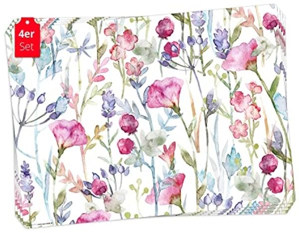 Tischsetmacher Platzset Tischset, Platzset abwaschbar - Wildblumen Aquarell, (aus erstklassigem Vinyl, 4-St, 44 x 32 cm / bunt), Made in Germany