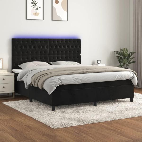vidaXL Boxspringbett mit Matratze & LED Schwarz 160x200 cm Samt 3136313