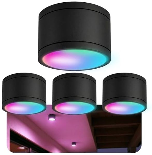 SSC-LUXon LED Außen-Deckenleuchte CELI-WX Bad Aufbauspot flach IP44 schwarz rund mit Smart WLAN LED, RGB & Weißtöne
