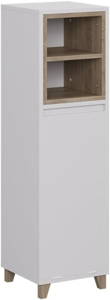 Midischrank mit Wäschekorb Elnor Weiß/Eiche 30 x 105 cm mit ausklappbarem Wäschebehälter Vicco