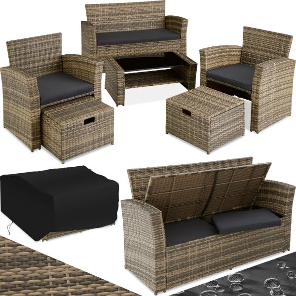 tectake Sitzgruppe Rattan Sitzgruppe, (Set, 6-tlg), für 4 bis 6 Personen