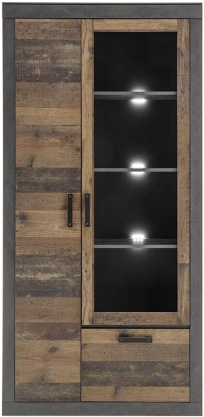 Lomadox Vitrine BERLIN-61 Old Mix Dekor mit Matera grau inkl. LED 97/201/40 cm Bild 5