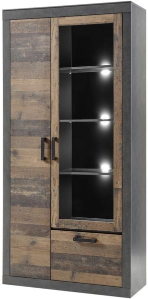 Lomadox Vitrine BERLIN-61 Old Mix Dekor mit Matera grau inkl. LED 97/201/40 cm Bild 4