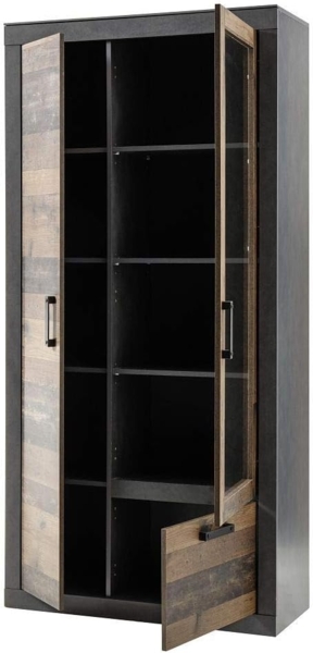 Lomadox Vitrine BERLIN-61 Old Mix Dekor mit Matera grau inkl. LED 97/201/40 cm Bild 3