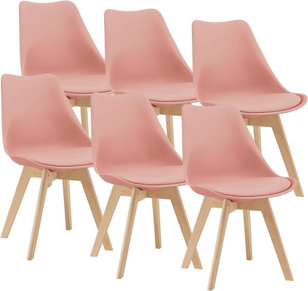 Esszimmerstuhl Fläten 6er Set 81x49 cm Rosé PU-Kunstleder en. casa