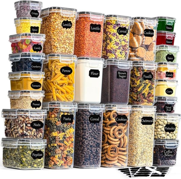 GoMaihe Vorratsdosen 28 Set, Aufbewahrungsbox Küche Organizer, Luftdicht Vorratsbehälter Plastik mit Deckel, Vorratsdose für Müsli Mehl Kaffeebohnen Cornflakes Aufbewahrung, 2L 1.4L 0.8L 0.32L 0.06L