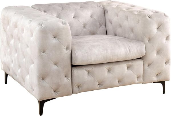 riess-ambiente Chesterfield-Sessel MODERN BAROCK 120cm champagner beige · Samt-Sessel mit Federkern (Einzelartikel, 1-St), Chesterfield · Ziersteppung · Rundum-Bezug · Lesesessel · Metallfüße