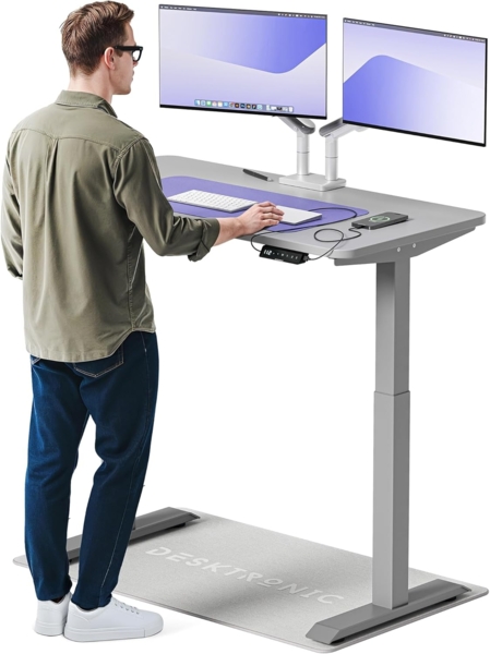 Höhenverstellbarer Schreibtisch (120x60 cm) - Sitz- & Stehpult mit Ladebuchsen - Schreibtisch Höhenverstellbar Elektrisch Touchscreen & Stahlfüßen - Schreibtisch Höhenverstellbar von Desktronic