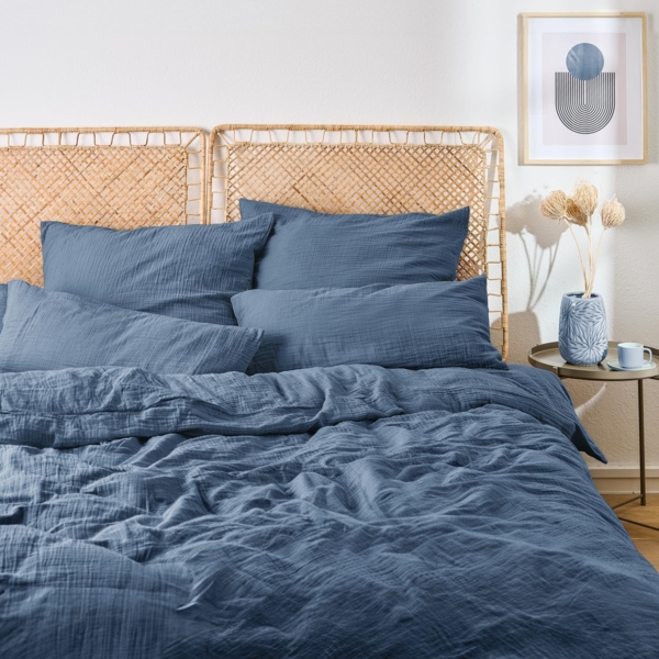 Blumtal Bettwäsche Musselin 100% Baumwolle im Set, Kopfkissenbezug & Deckenbezug, 2 teilig