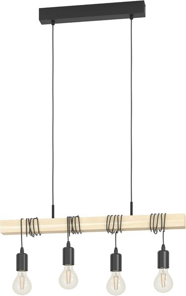 Eglo 32916 Pendelleuchte TOWNSHEND Stahl schwarz, Holz braun E27 4X40W L:70cm B:10,5cm H:110cm dimmbar