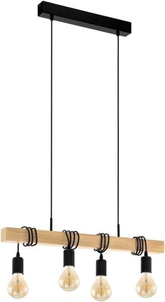 Eglo 32916 Pendelleuchte TOWNSHEND Stahl schwarz, Holz braun E27 4X40W L:70cm B:10,5cm H:110cm dimmbar