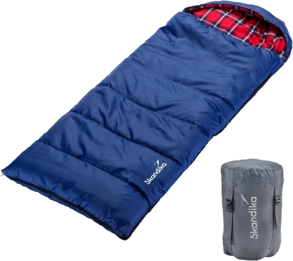 Skandika Schlafsack Dundee Junior Kinderschlafsack, Outdoor Camping, 175x70 cm, Baumwolle, wasserabweisend, 3 Jahreszeiten, für Kinder, bis -15 °C