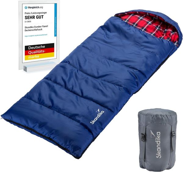 Skandika Schlafsack Dundee Junior Kinderschlafsack, Outdoor Camping, 175 x 70 cm, Baumwolle, wasserabweisend, 3 Jahreszeiten, für Kinder, bis -15 °C
