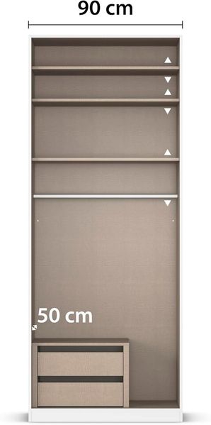 Rauch Möbel Alabama Schrank Kleiderschrank Drehtürenschrank Weiß 2-türig inklusive Zubehörpaket Premium 1 Kleiderstange, 3 Einlegeböden, 1 Schubkasteneinsatz BxHxT 91 x 229 x 54 cm Bild 7