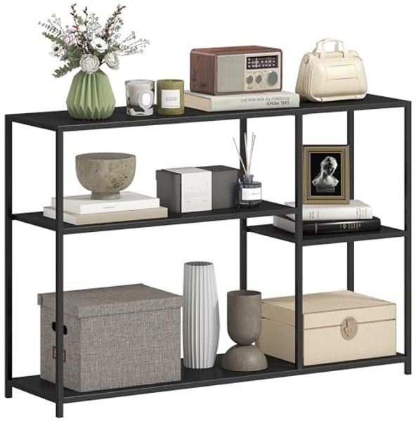 HOMCOM Konsolentisch Schmaler Sofatisch mit 4 Ebenen (mit Stahlrahmen, 1-St, für Flur, Eingangsbereich, Wohnzimmer), 110 x 30 x 75 cm, Schwarz