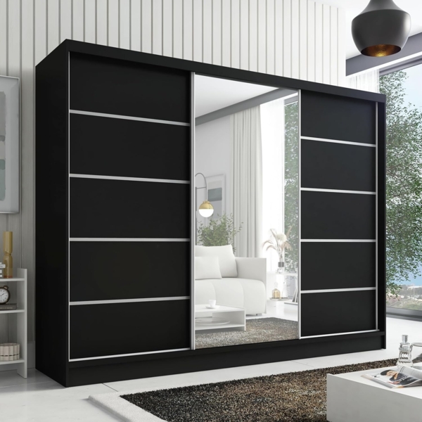 Schwebetürenschrank AVIRA 1 3-türig Schrank 200 cm (mit Spiegel) Farbe: Schwarz