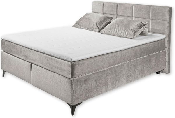 NAVARRA 6 Boxspringbett 160x200, Silber - Bequemes Doppelbett mit 7-Zonen-Federkern Matratze & Kaltschaum Topper - 163 x 113 x 210 cm (B/H/T)