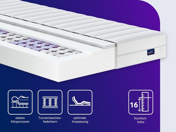 Traumnacht Basic Tonnentaschenfederkernmatratze, Härtegrad 3 (H3), 80x200 cm, weiß Bild 6