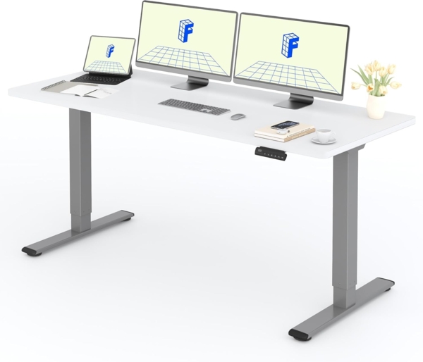 FLEXISPOT Höhenverstellbarer Schreibtisch mit 2 Motoren & 25MM einteiliger Tischplatte,ergonomischer Bürotisch - 180x80 cm Weiß, graues Gestell