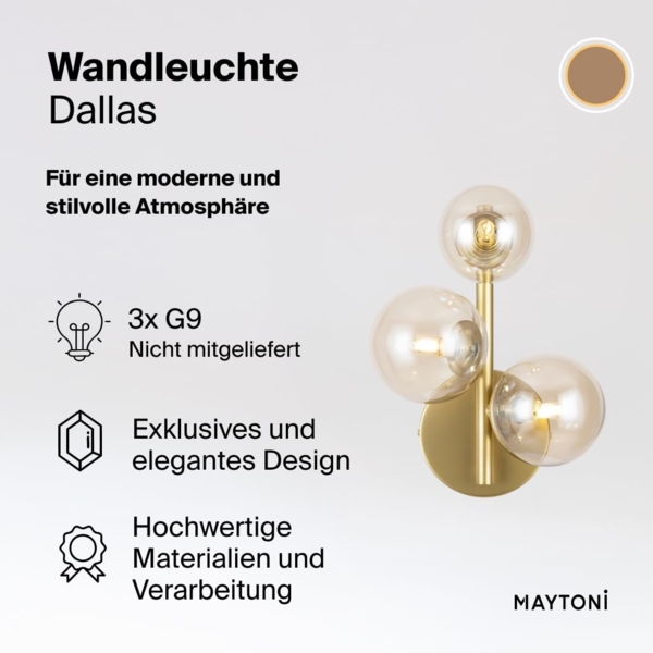 Maytoni Wandleuchte Dallas 3-flammig gold cognac Bild 2
