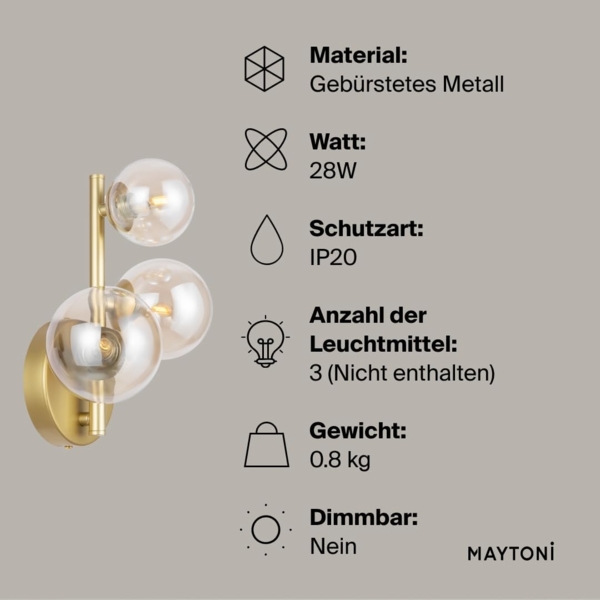 Maytoni Wandleuchte Dallas 3-flammig gold cognac Bild 3