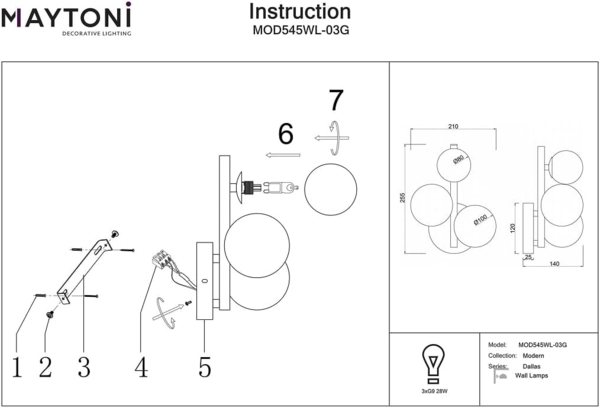 Maytoni Wandleuchte Dallas 3-flammig gold cognac Bild 7