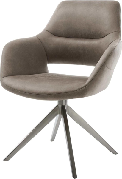 Drehstuhl Yago-Flex mit Armlehnen Mikrofaser Taupe Vintage Kreuzgestell breit Graphit 360° drehbar Wippfunktion Taschenfederkern