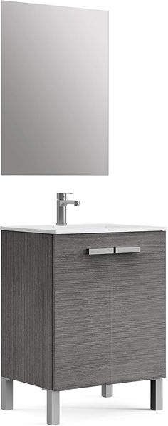 Baikal NEO, Melamin 16 mm Keramikwaschbecken Badezimmermöbel mit Waschbecken und Spiegel badmöbel mit lavab, Aschgrau, 60 cm