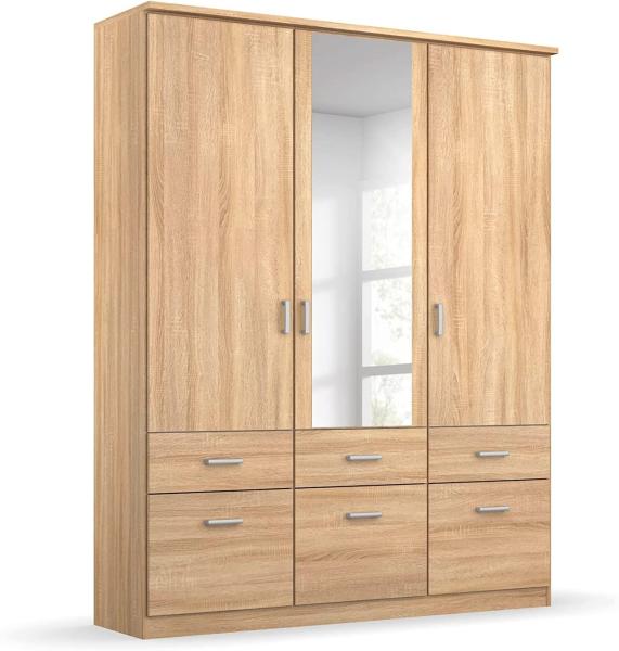 Kleiderschrank Baden / Bremen, Holzwerkstoff, Kunststoff, Holzfarben, 136 x 199 x 56 cm