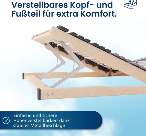 AM Qualitätsmatratzen Ergonomischer 7-Zonen Lattenrost - 70x200 cm - fertig montiert - 44 Leisten - Kopf- und Fußteil verstellbar - Holmabsenkung für Schulter und Becken - 70x200 cm Bild 5