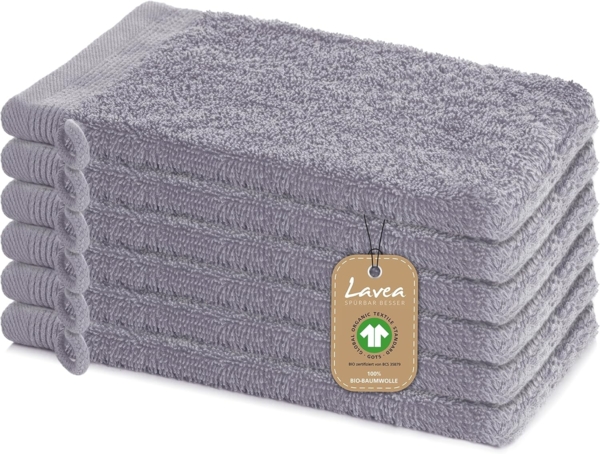Lavea Waschhandschuh Bali, 16x22cm aus 100% Bio-Baumwolle, einzigartig weiche Waschhandschuhe mit Aufhänger (Set, 6-St), hochwertige und nachhaltige Premium Waschlappen - schonende Reinigung
