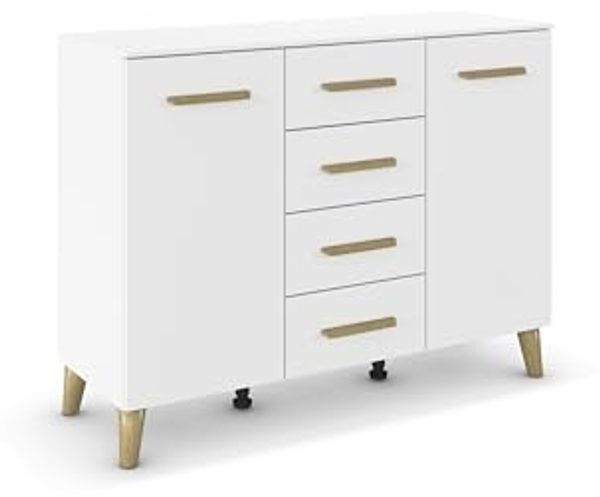 rauch Aditio Box, Kommode, 2-türig, 4 Schubladen, Massivholz-Fuß, mit Softclose-Funktion, Farbe Weiß, BxHxT 120x92x44cm