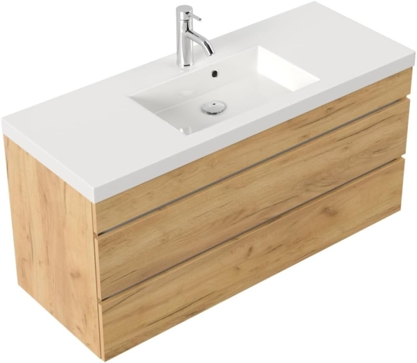 Badmöbel GENEVA 120 SoftClose eiche gold mit grifflosen Schubladen : Eiche Gold