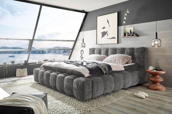 Polsterbett Bexley 180x200 in Grau– Elegantes Design mit gepolstertem Kopfteil, 9-Zonen-Tonnentaschenfederkern & Duo-Wendematratze für höchsten Schlafkomfort